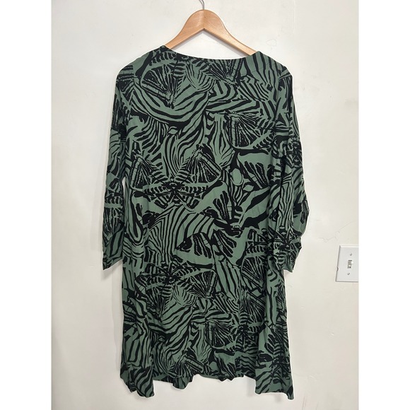 Bitte Kai Rand Green Black Abstract Print 3/4 Sleeve Pocket Dress M - Picture 3 of 11